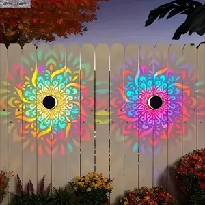 2-Pack Solar Mandala Projector Lights, Outdoor Waterproof Metal LED Courtyard Lights, Garden Accessories for Patio & Backyard Outdoor Landscape Decor, Led Courtyard Light