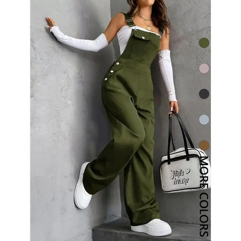 Women's Casual Fitted Overalls, All-Season Durable Fabric Bib Jumpsuit with Adjustable Straps and Functional Pockets, Strappy, Comfortable, Simple