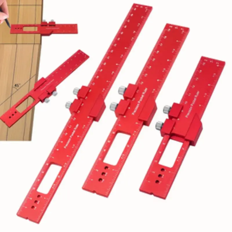 Precision Pocket Ruler with Adjustable Slide Stop, Aluminum Measurement Tool for Marking and Graffiti, Metal T-Track Square Rule, Inch and Metric
