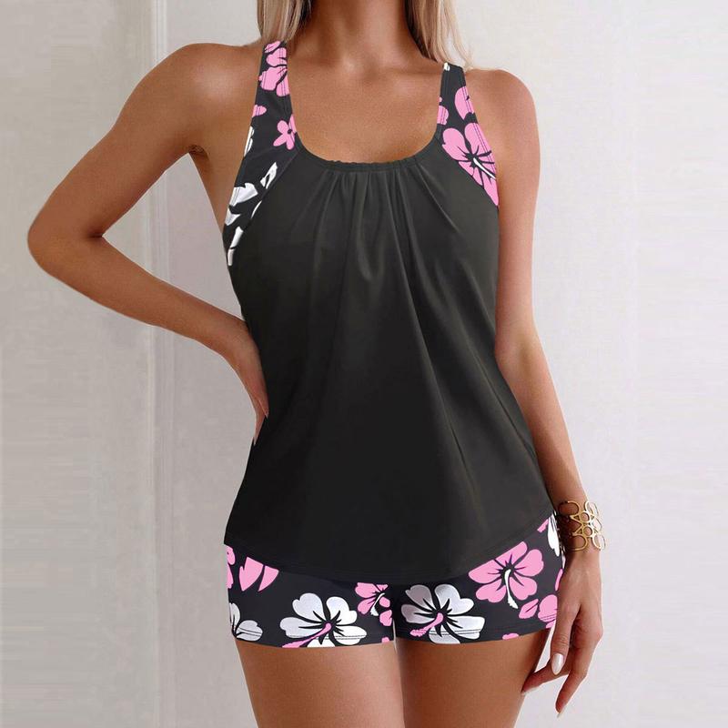 Tankini Swimsuits for Women - 2026 Tummy Control Two Piece Bathing Suit with Sporty Pockets Shorts Blouson Swimwear,short bathing suit bikinis set,bathing suits for the summer