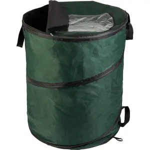Outdoor Trash Can - 46-Gallon Collapsible Garbage Can with 3 Stakes - Pop Up Trash Bin for Camping, Storage, or Yard Waste Outdoors (Green)