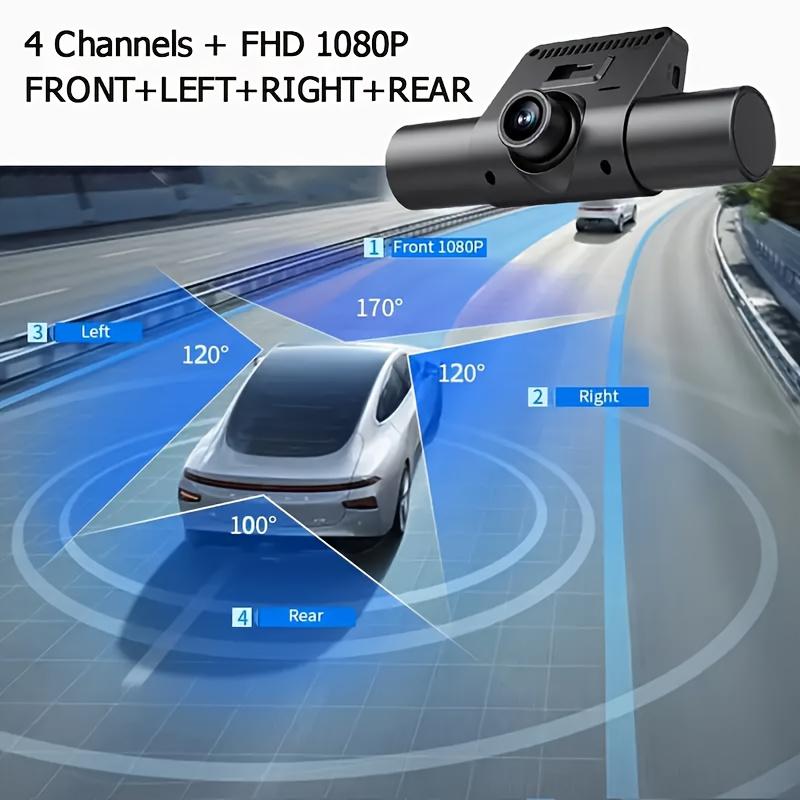 4-Lens Dash Camera Full HD Vehicle DVR with 2-Inch Display, Night Vision, Loop Recording, Motion Detection, Front & Rear Wireless Recording, Rear View Mirror Dash Cam for Accident Evidence, Safe Driving, Parking Monitor, Optional 32GB Storage, Dashcam, Fu