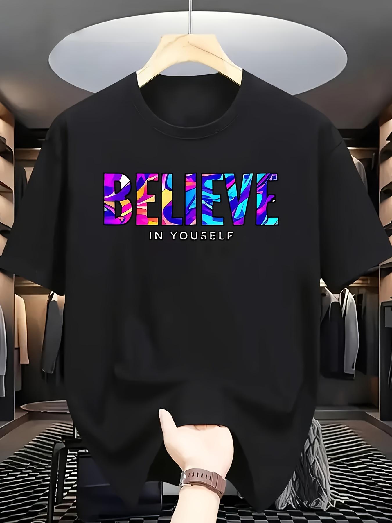 Believe in Yourself Motivational Tee – Holographic Look Positive Shirt for Gym & Daily