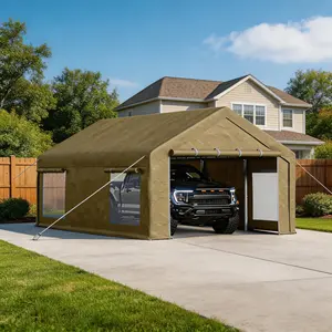 GAOMON Heavy Duty Portable Carport Garage 10x20 ft – Reinforced Steel Frame – 200g PE Weather-Resistant Tarp – Dual Roll-Up Doors, 4 Windows – Outdoor Storage Shelter for Cars, Boats, Events