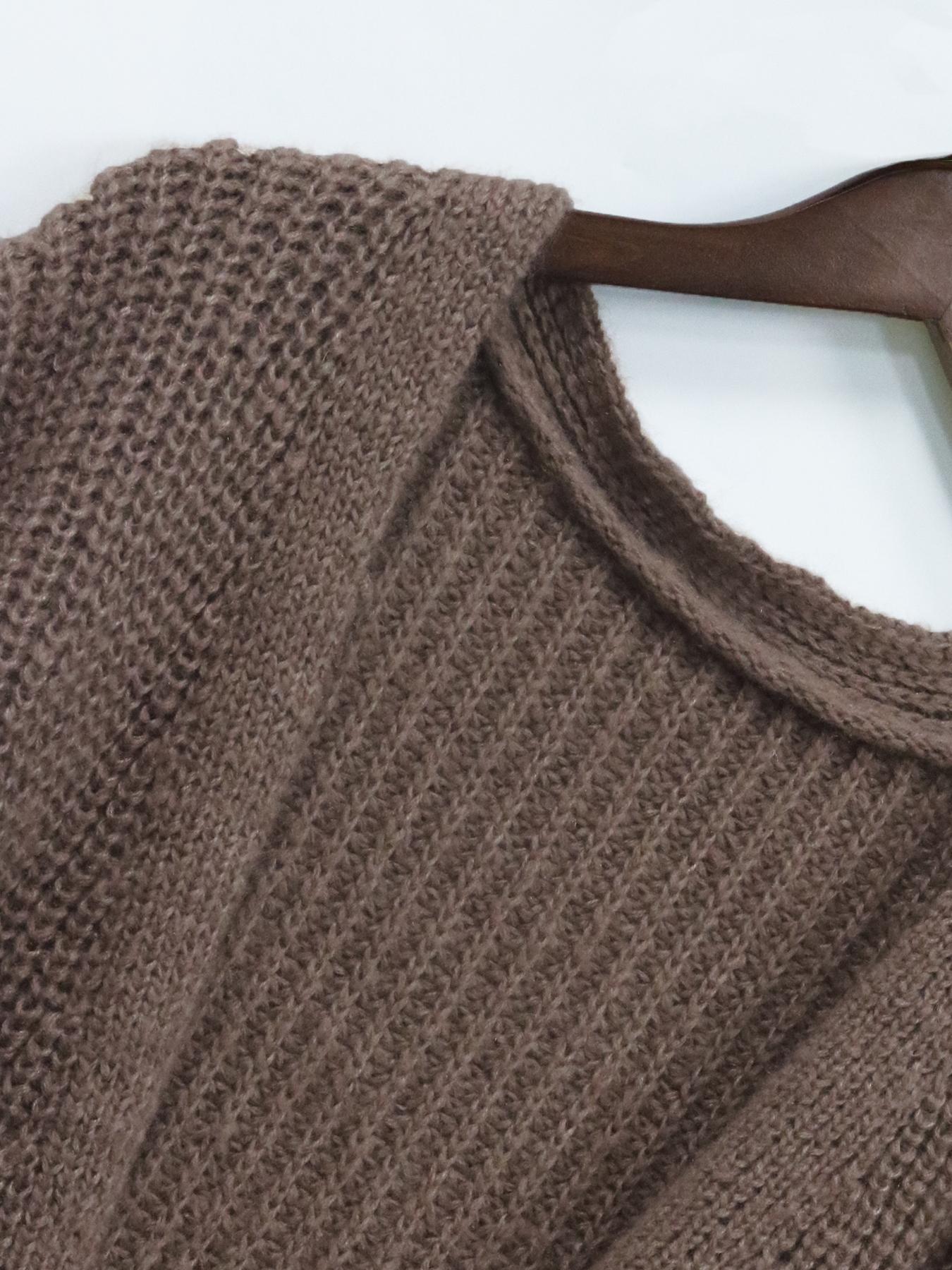 Women's Solid Drop Shoulder Pocket Cardigan, Casual Long Sleeve Open Front Knitwear for Fall & Winter, Women's Plus Clothing for Daily Wear, Sweater, Womenswear, Everyday, Fabric