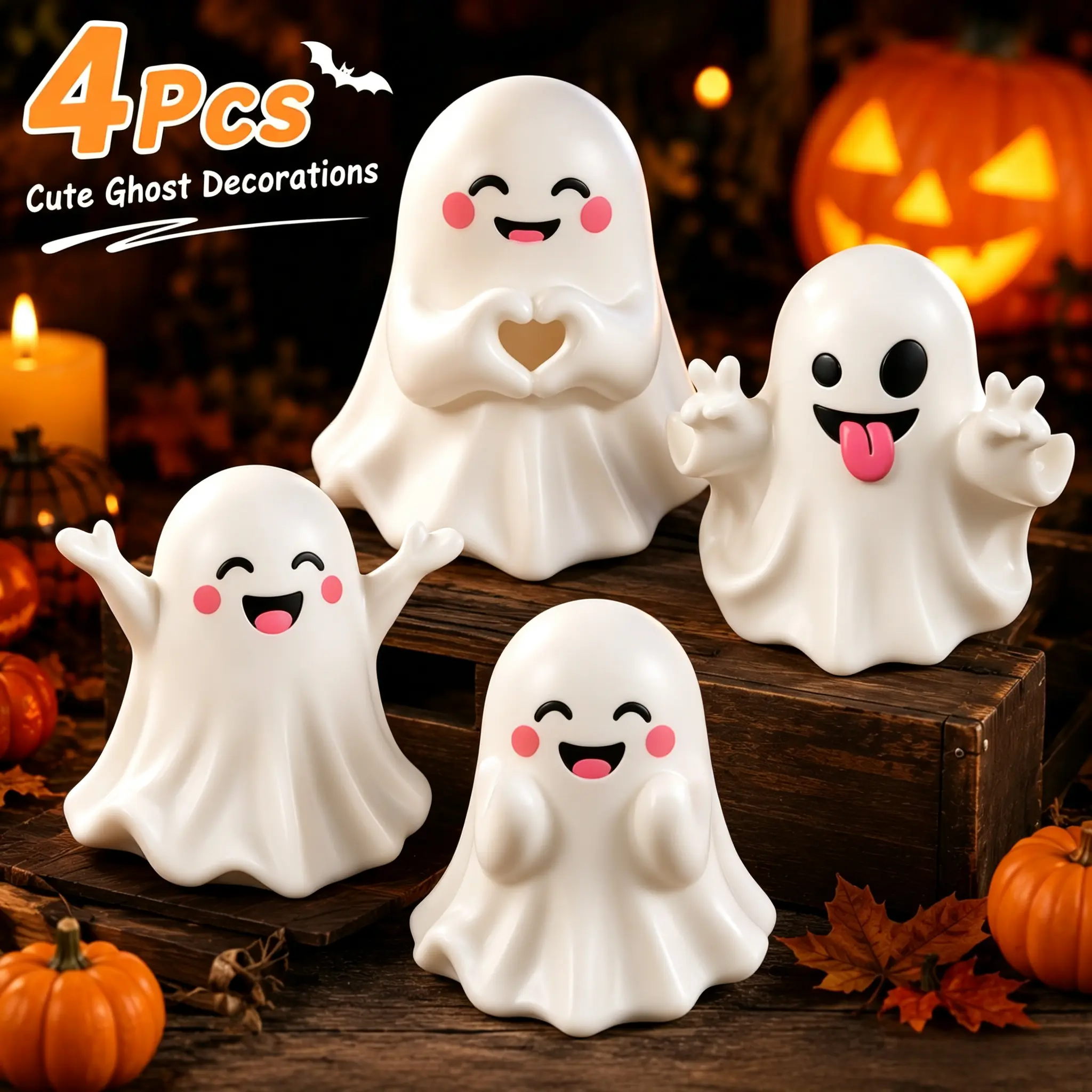 4PCS Halloween Decoration Ghost Figurine - Funny Resin Ghost Statue For Prank - Cute Ghost Decor for Halloween Decorations Ornaments -YY1