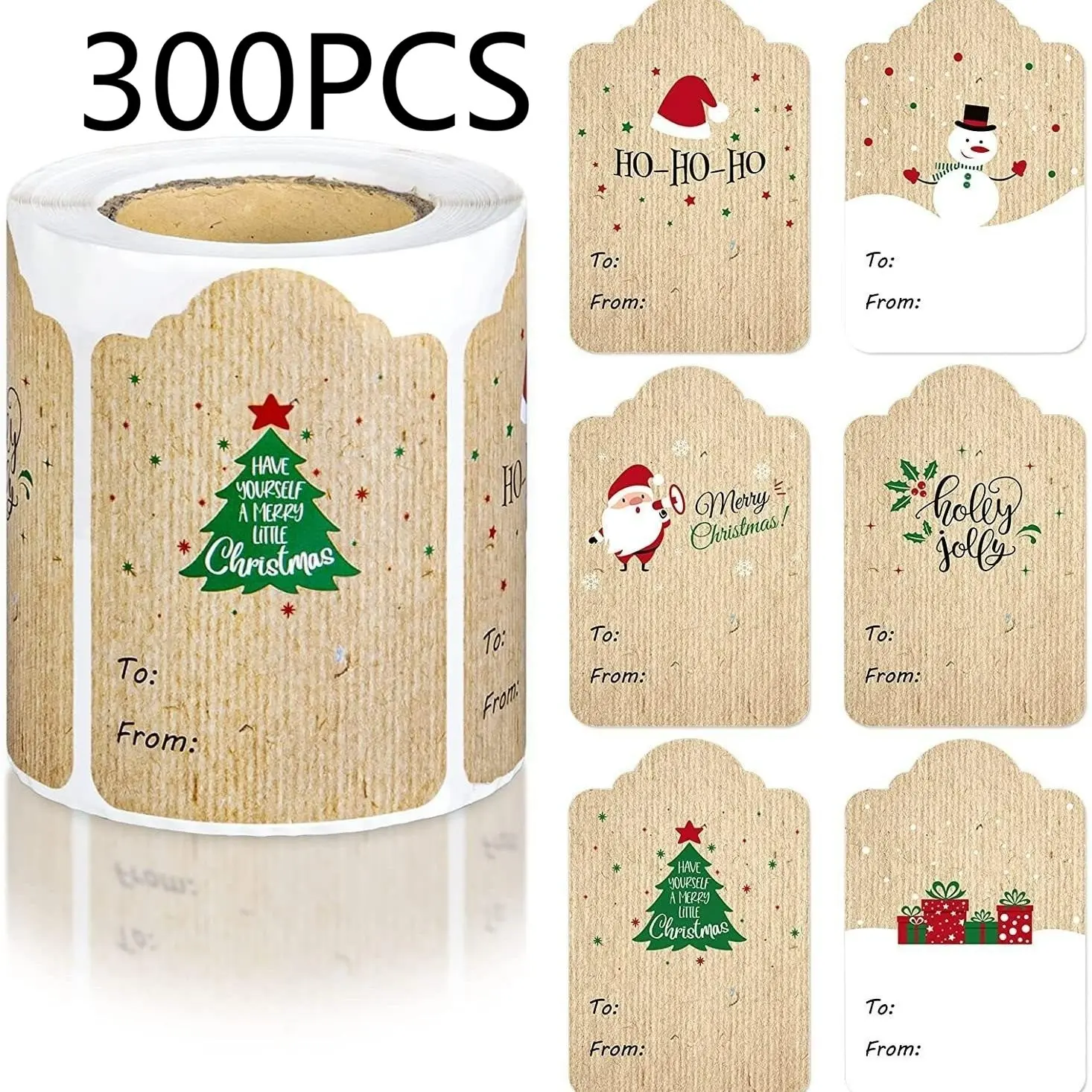 300 Personalized Kraft Christmas Gift Tags, Handwritten Names, Cute Tree and Reindeer Design, Perfect for Holiday Decor, Party Gifts, Hanging Ornaments