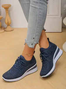 Breathable Flyknit Rhinestone Sports Shoes, Soft Eva Sole, Comfortable All-Season Casual Footwear, Ideal for Multiple