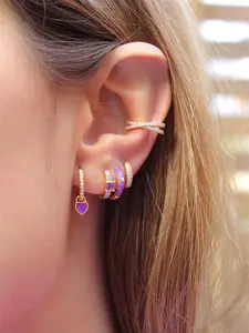 5Pcs Gold Plated Earring Stack Set Cubic Zirconia Ear Clip Huggie Hoop Heart Drop Earrings Set Elegant Jewelry for Women ﻿