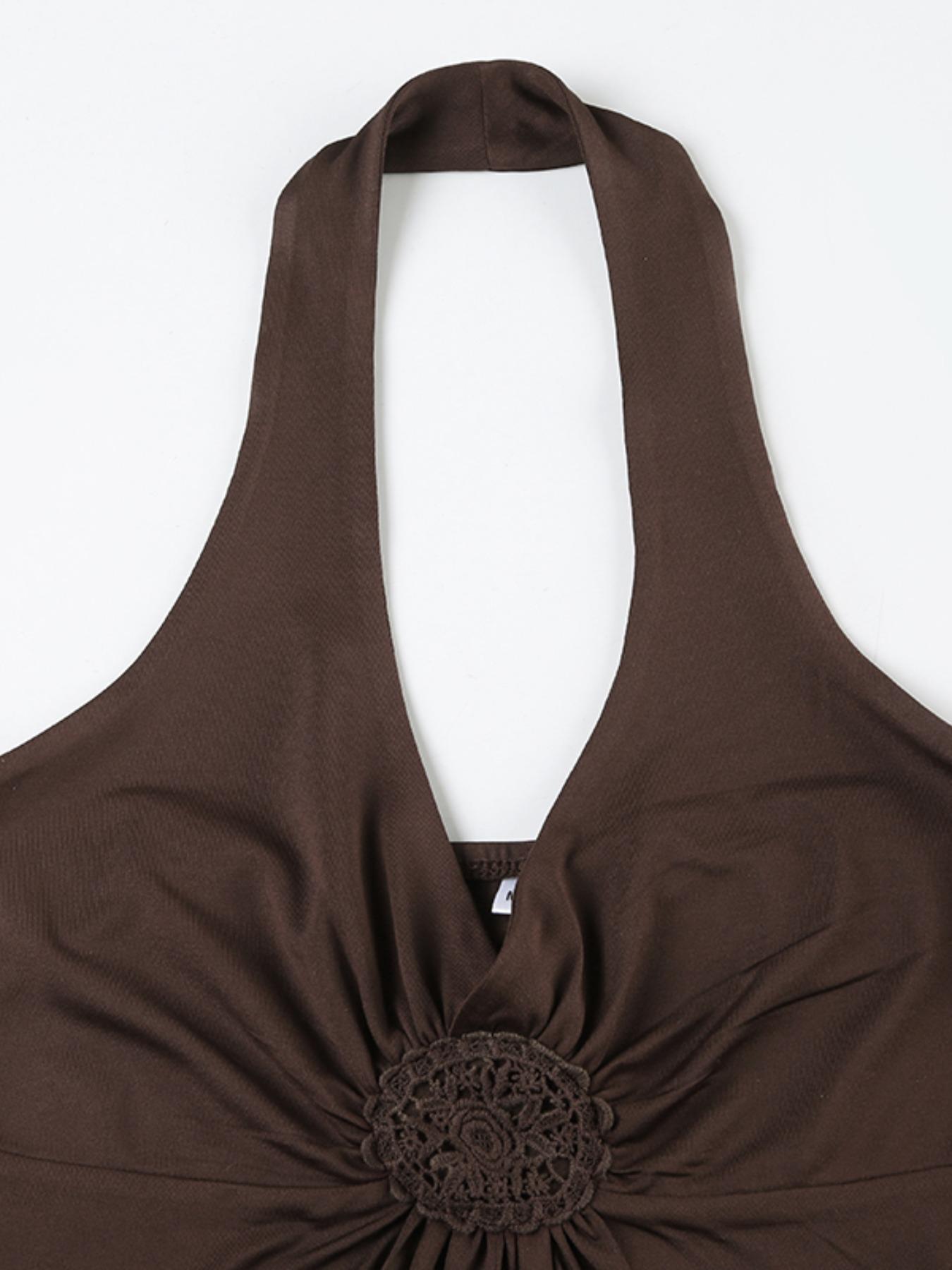 Vintage Halter Top for Women, Sleeveless A-line Tank Tops , Summer Y2K Sweetheart Solid Casual V Neck Backless Tanks, Streetwear Woman Clothing