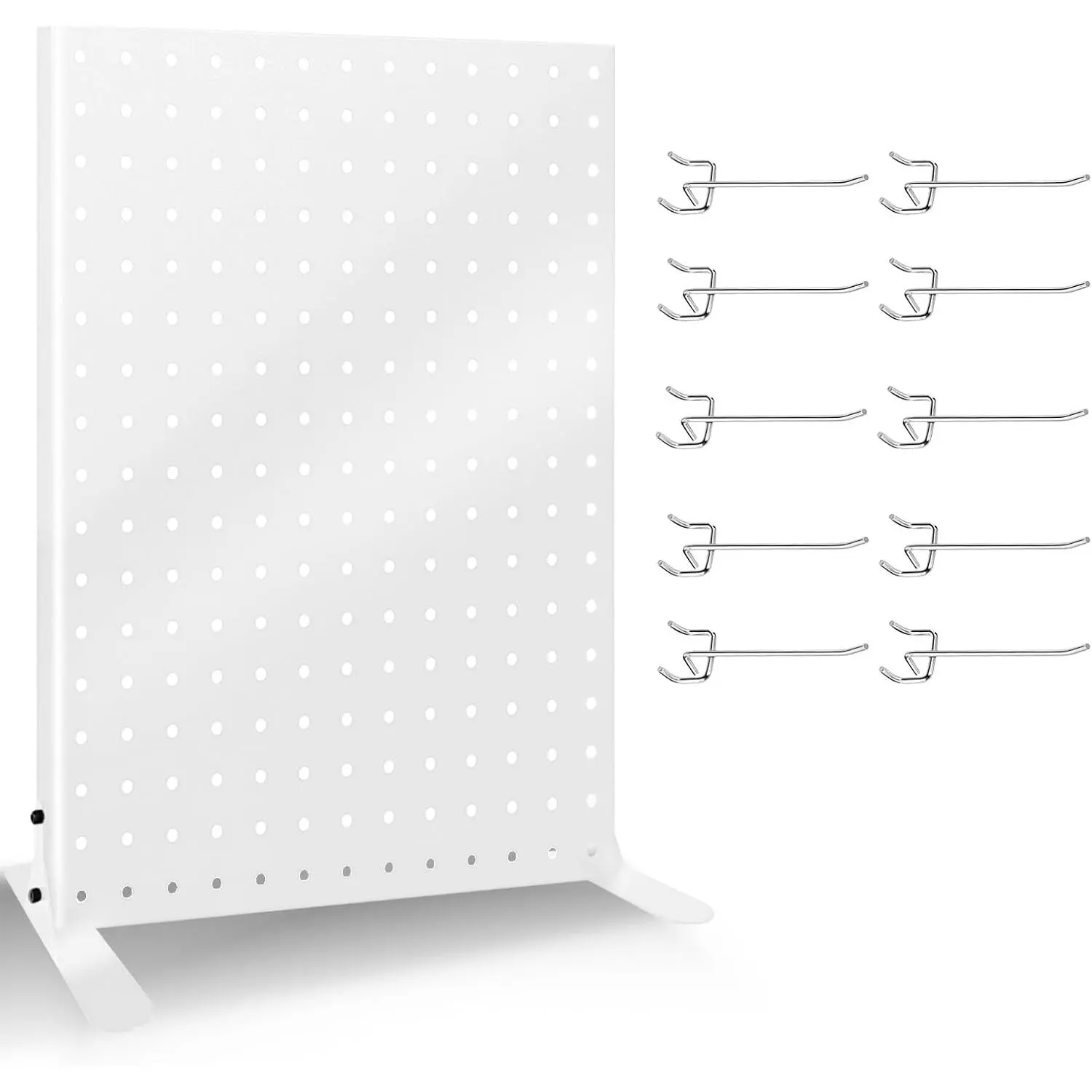 Peg Board Display Stand -  Display with 10 Hooks, White | Peg Board for Craft Shows, Vendor Display,  Display for Vendors, Selling Accessories, Retail Stores, 17 X 13 Inch