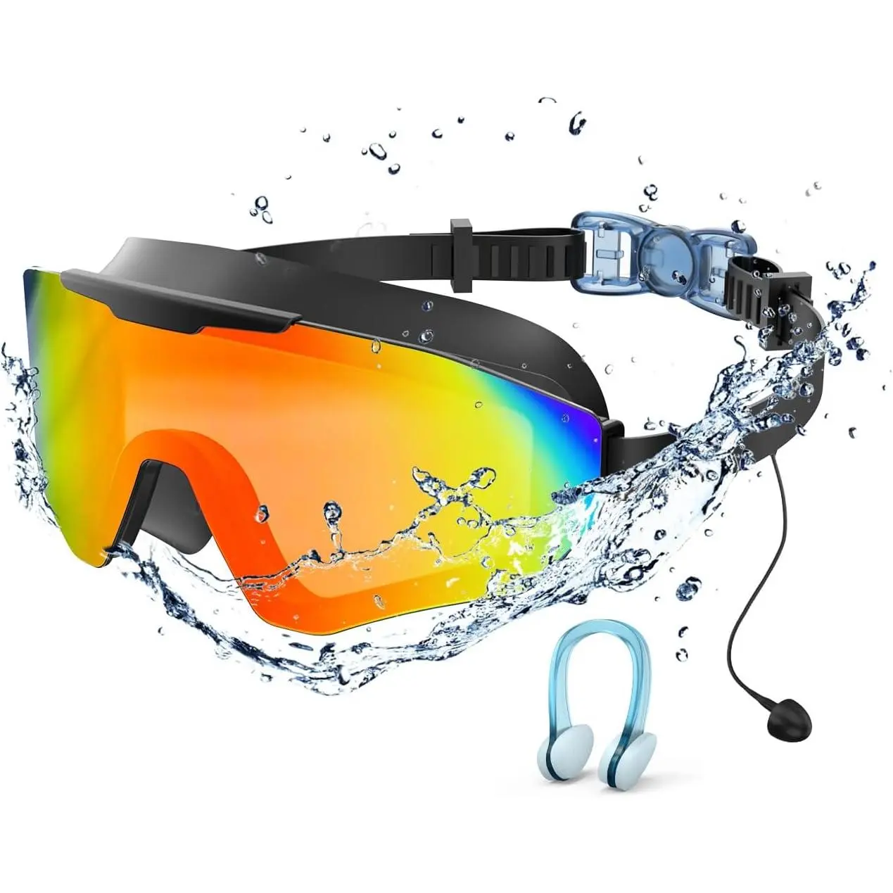 Swim Goggles with Earplugs, Wide View Anti UV Fog Swimming Goggles, 3-Color UV Lens Swim Glasses for Men Women Kids
