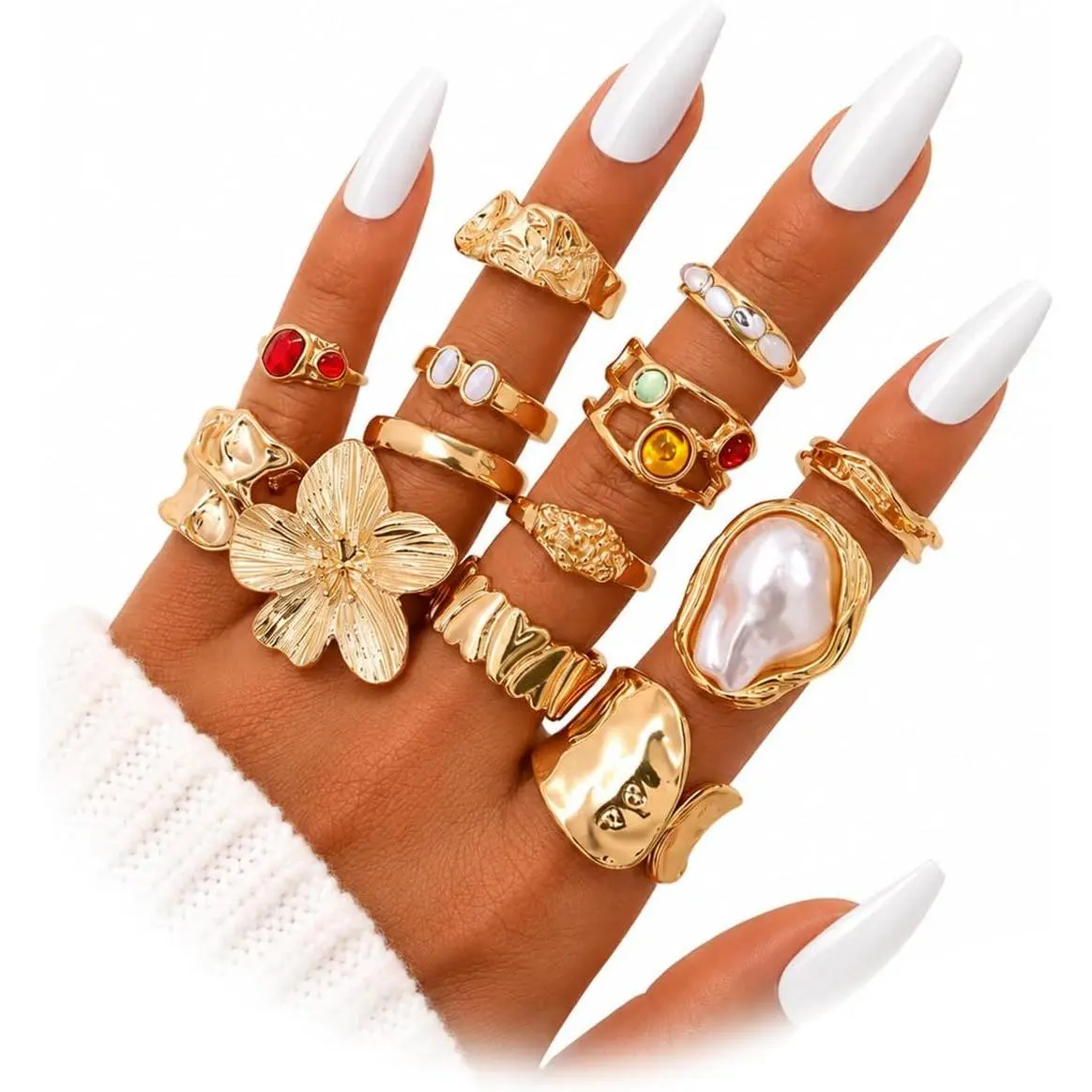Stackable Rings for Women, Dainty Knuckle Ring Set, Chunky Statement Thumb Midi Rings, Sparking Rhinestones Finger Rings, Multiple Sizes  for Daily Wear Party Wedding
