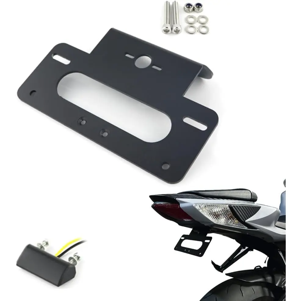 Motorcycle 3.0mm Aluminum Alloy & Coated Metal Fender Eliminator Bracket Set, Lightweight Tail Tidy Accessory with LED License Plate Light, Easy Install for GSXR 600/GSXR 750 (2011-2026) Motorcycle Frames & Fittings, 304 Stainless Steel Hardware