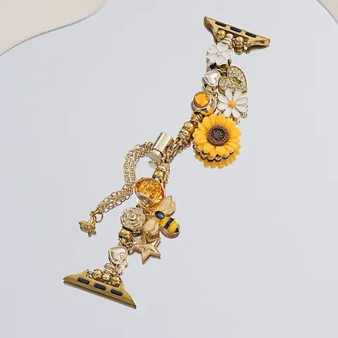 New Fashion Women's Metal Bead Strap, Smart Watch Straps, Daisy & Bee Charms, Compatible with Apple Watch Series 1-11, Ultra 1/2/3, Se, 38mm-49mm, Smartwatch Accessories (Band Only)