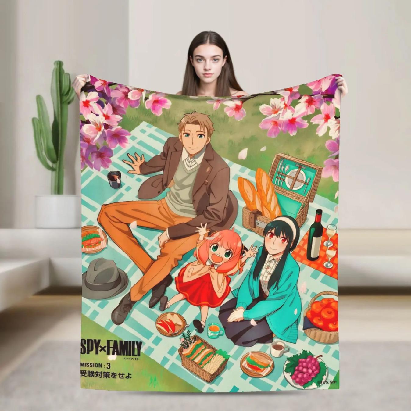 Spy x Family Anya Forger Flannel Blanket Soft Anime Throw Blanket Cozy Bed Sofa Travel Office Streetwear Style Warm Bedspread Gift for Fans