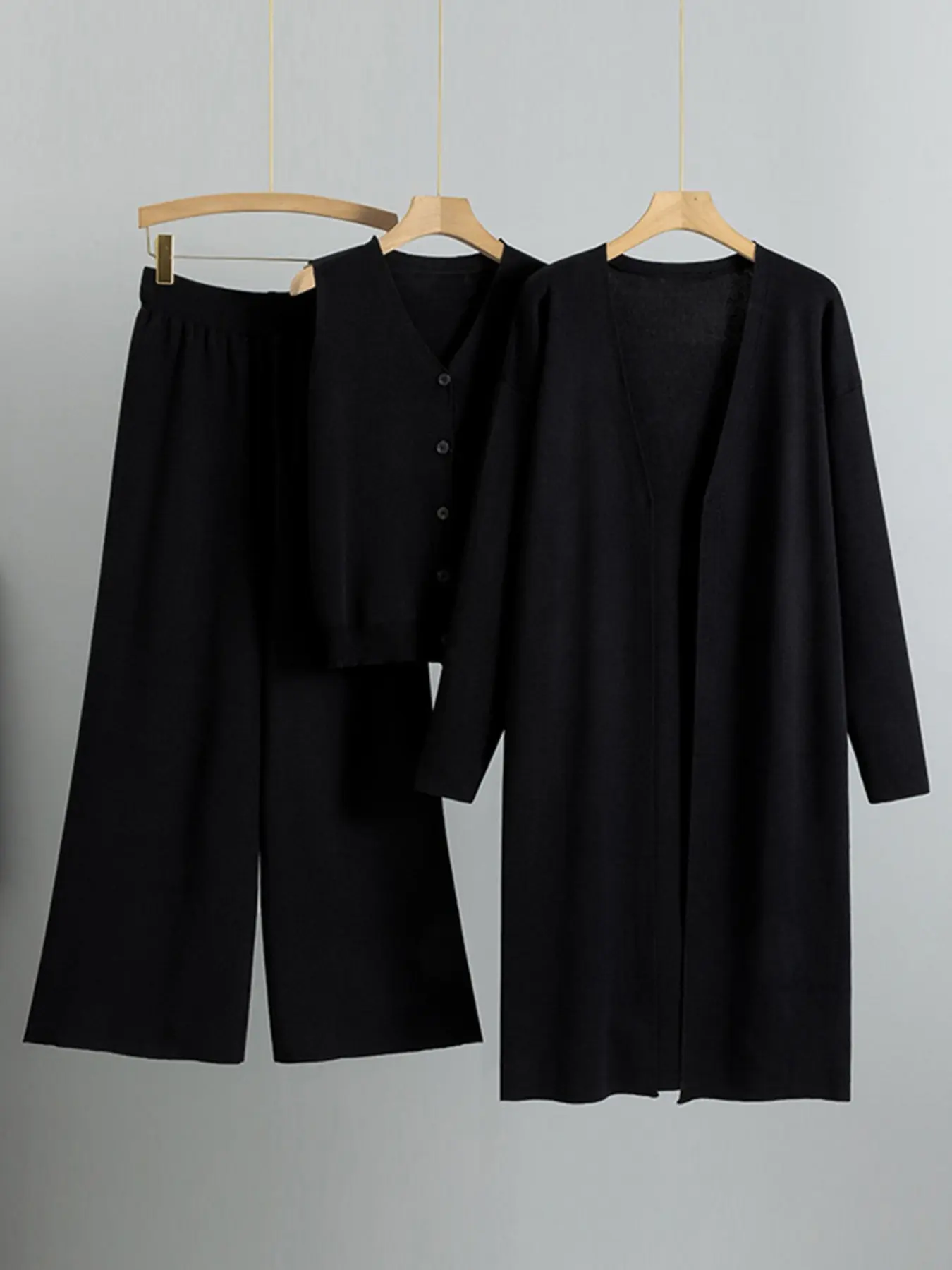 Women's Minimalist V Neck Button Vest, Wide Leg Pants, Long Cardigan Set, Comfortable Soft Knitwear for Fall & Winter#TikTokMadeMeBuyIt #CasualChic#MatchingSet
