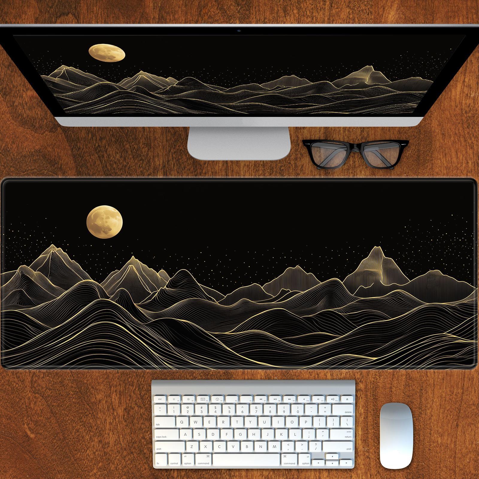 Mountain Pattern Mouse Pad, 1 Count Large Stable Rubber Base Mouse Pad with Stitched Edges, Keyboard Mouse Mat Desk Pad for Work, Game, Office, Home