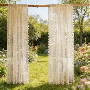 2pcs Set, Outdoor Bohemian Style Sun Sheer Curtains for Patio, Featuring Chic Matching Lace Trim, Lightweight and Cost-Effective Fabric, Breathable and Airy, Perfect for Spring and Summer Seasons, Ideal for Home Patios, Gazebos, Balconies