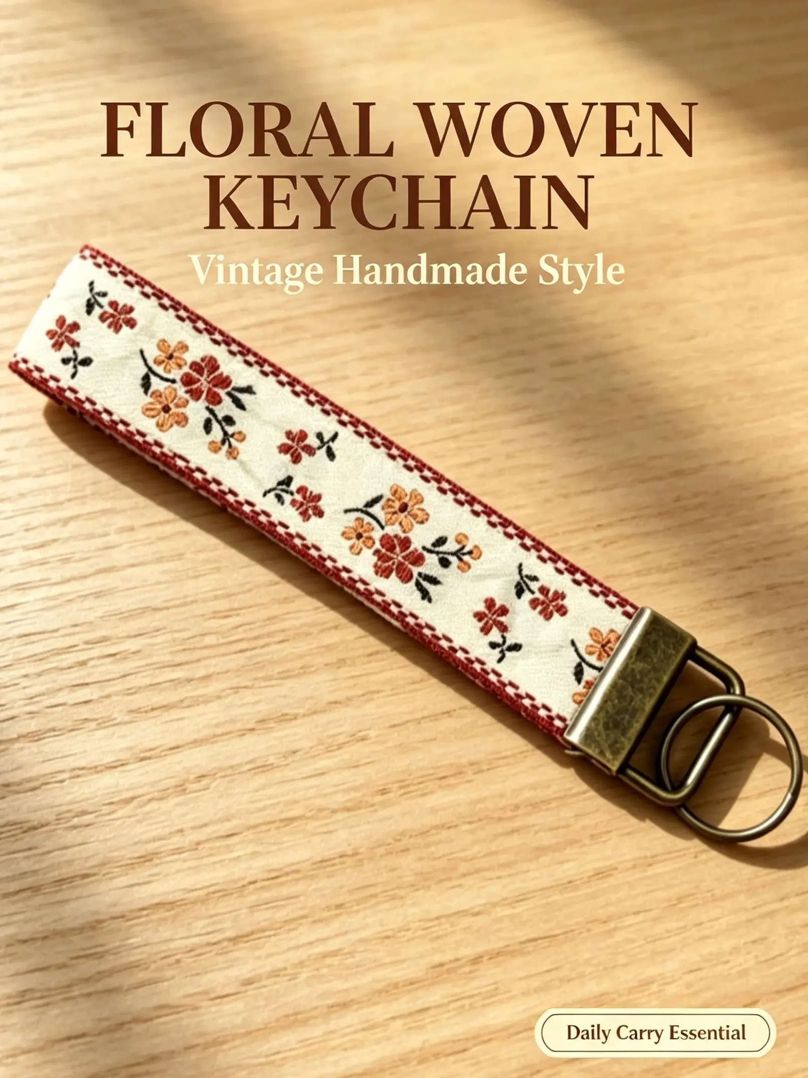 Vintage Floral Embroidered Key Wrist Strap | Boho Fabric Keychain Lanyard for Keys Bag Purse Accessory