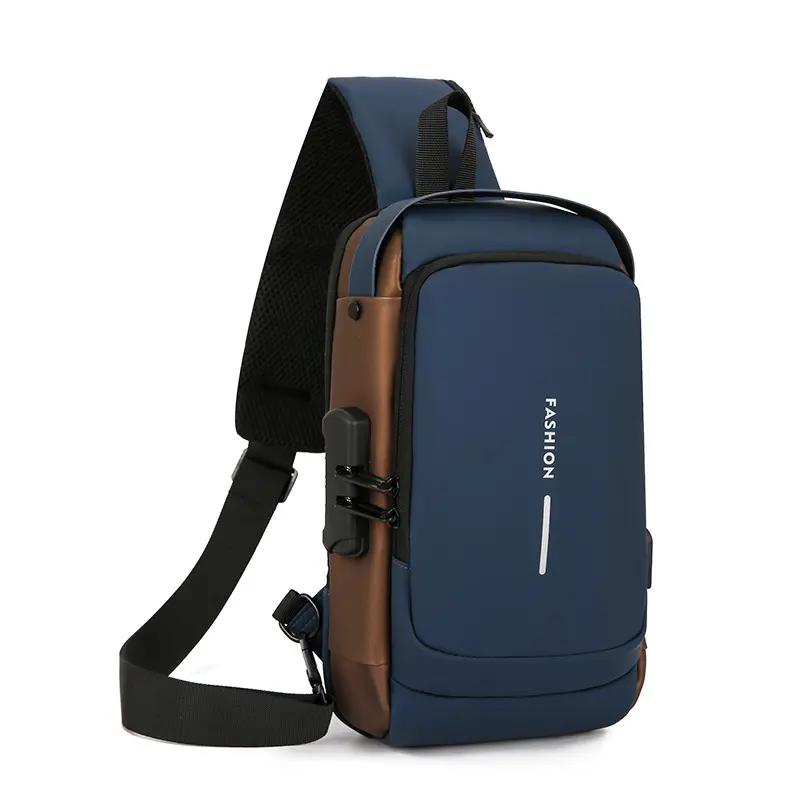 Men's Plain Multifunctional Chest Bag - Anti-Theft Password Lock Stainless Steel Crossbody Belt Bag, Everyday Beltpack for Outdoor Travel, All-Season Fashion Accessory, Ideal Male Gift, Casual Sports Carry Pack