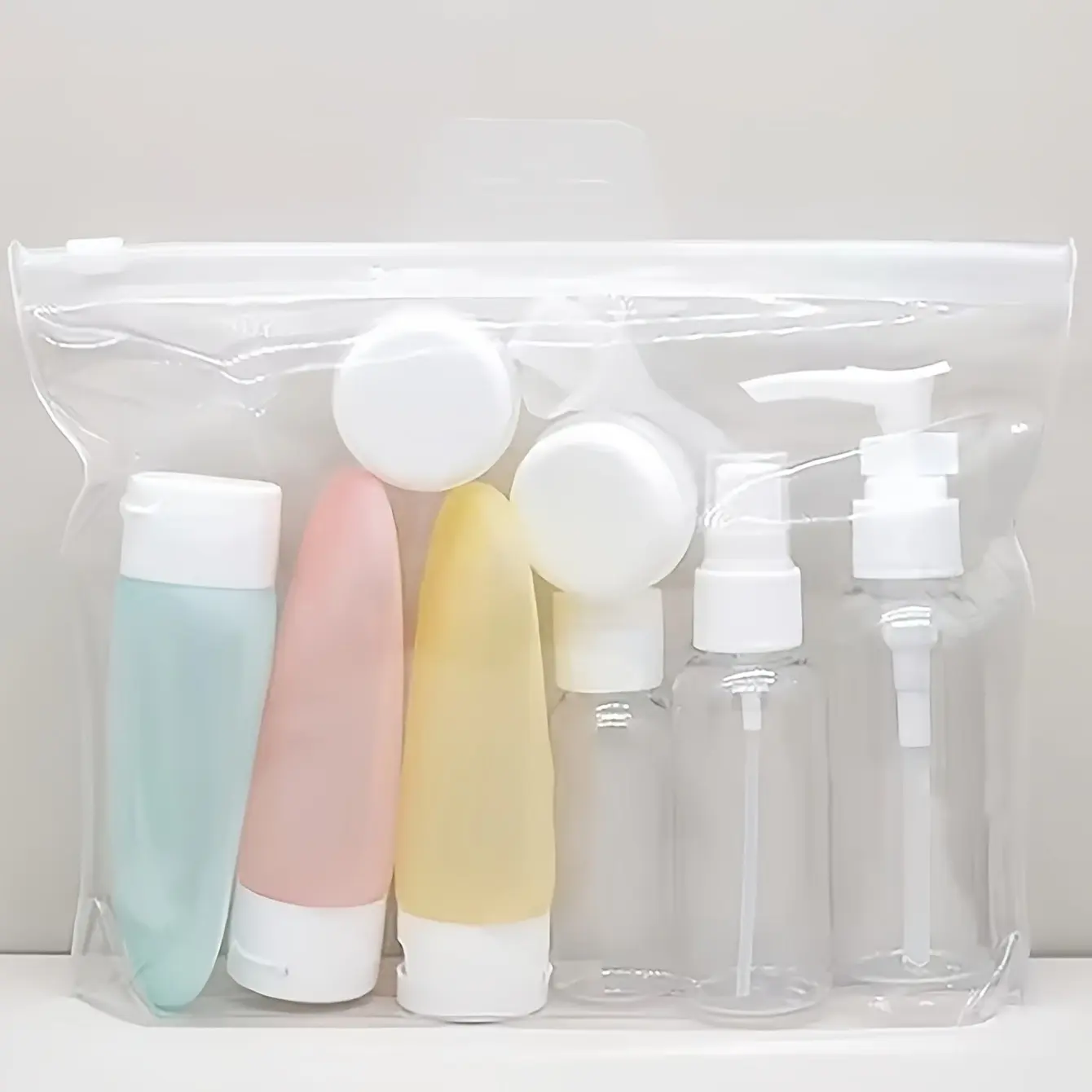 11-Piece Travel Makeup Set, Plastic Bottles for Lotion, Toners, Shampoo, Spray, Silicone Frame, No Battery, Single Item, Xtsb04bs Model