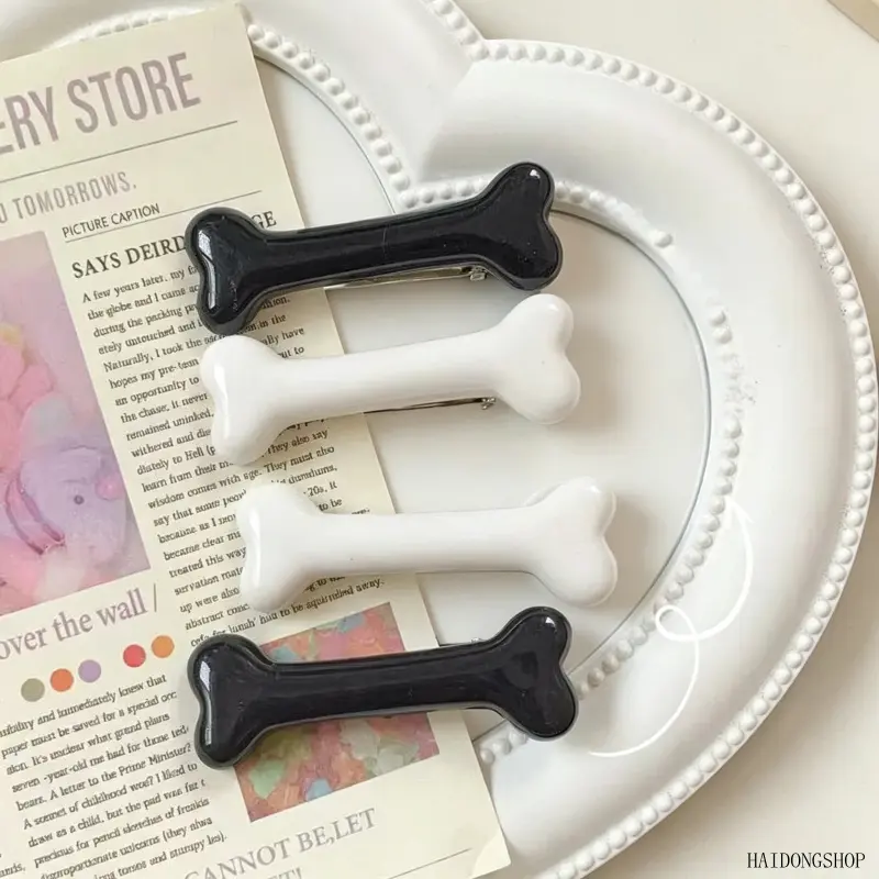 8pcs Funny Novelty Bone Shaped Hair Side Clips, Japanese Korean Harajuku Minimal Versatile Barrettes, Cute Unique Statement Hair Pins For Women Daily Street Festival Casual Outfits