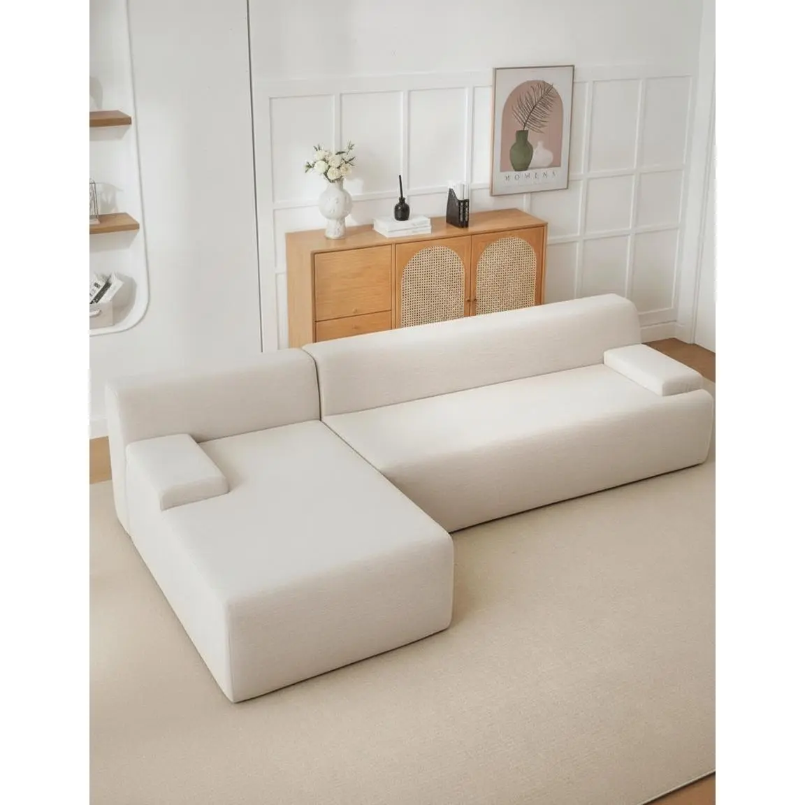 107" Modular L-Shaped Sectional Sofa with Left Facing Chaise, 5mm Wale Corduroy Fabric, Ultra Deep Seat Boneless Couch for Living Room