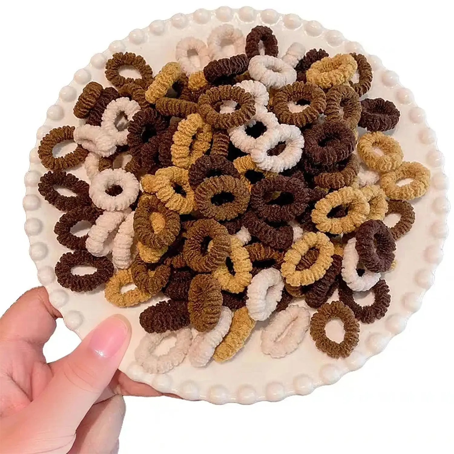 500 count Multicolor  Hair Ties, Small Seamless  Hair Ties – Soft No-Crease  Hair Elastics for Girls,  & , Gentle Ponytail Holders for Thin & Thick Hair. (BROWN)