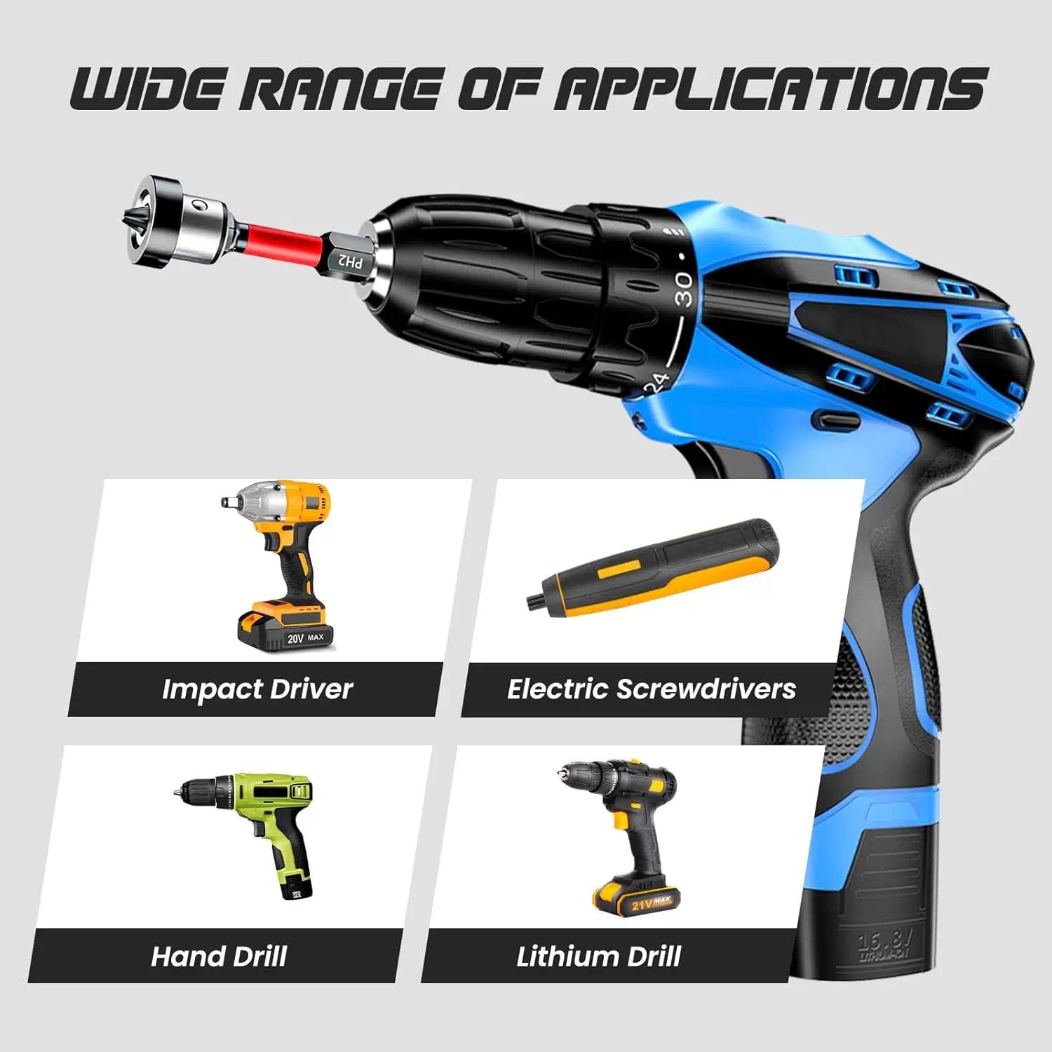 5pcs Drywall Bit Attachment with Depth Stop, PH2 Magnetic Drywall Screwdriver Bits for Countersinking Drywall Screws in Plasterboard, 1/4 Inch Hex Shank Plasterboard Bit, Screwdriver Bits Set