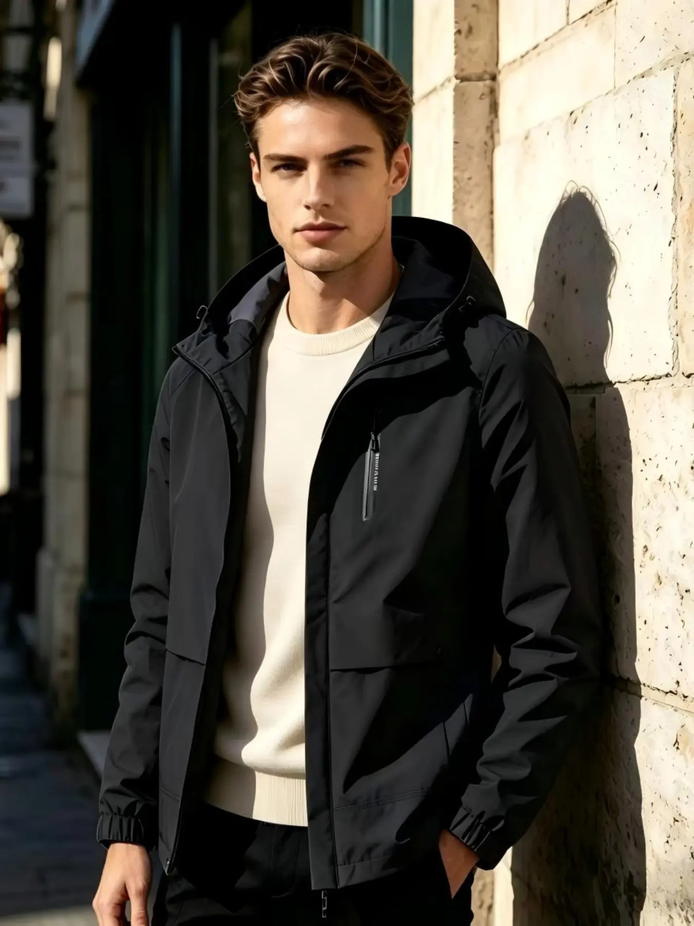 Men's Hooded Windproof Waterproof Jacket, Lightweight Breathable Outdoor Hiking Camping Travel Coat, Daily Commute Wear