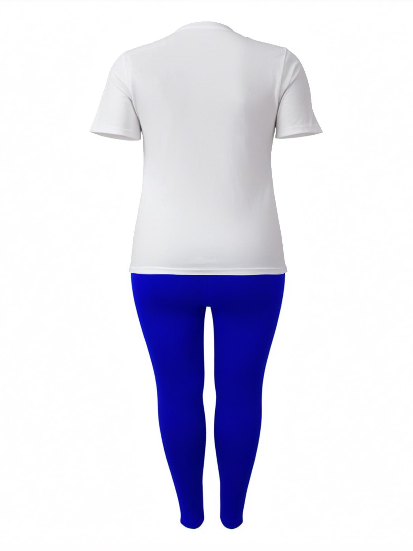 【Plus Size】 Two-Piece Set Cartoon Print Tee & Skinny Pants, Casual Round Neck Short Sleeve T-shirt & Trousers for Daily Wear, Women's Two-piece Outfits for All Seasons