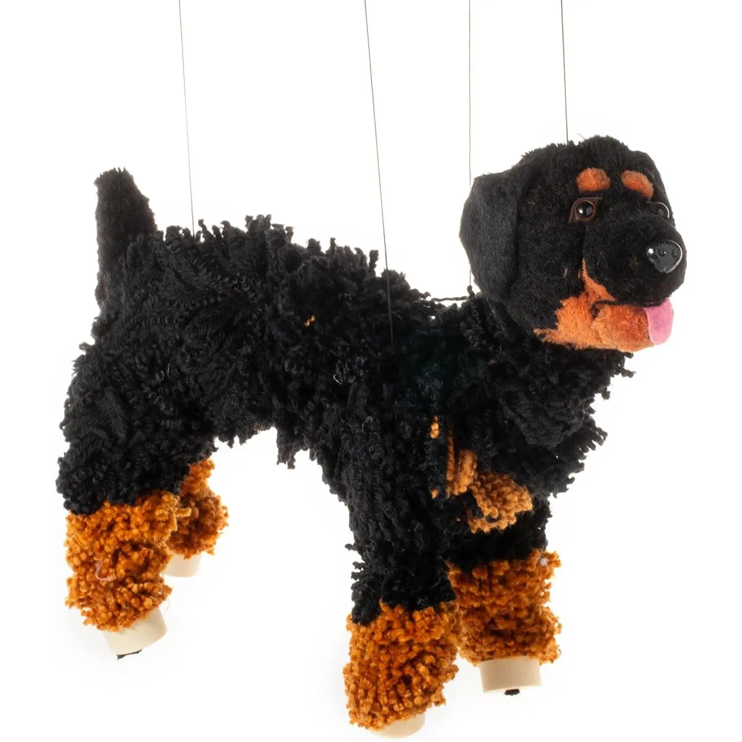 Golden Rottweiler Marionette Puppet - Yarn Dog with Wooden Feet, Detachable Strings (Black and Brown)