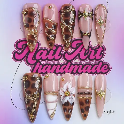 Delicatething Handmade Y2K-Style Long Stiletto Press-On Nails, Available in 4 Sizes: XS, S, M & L, Ideal for Parties, Includes Jelly Adhesive Tabs, Crystal Cuticle Stick & Nail File
