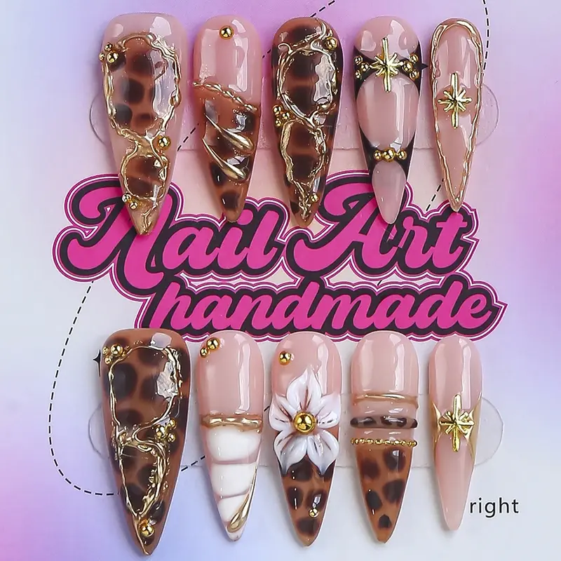 Delicatething Handmade Y2K-Style Long Stiletto Press-On Nails, Available in 4 Sizes: XS, S, M & L, Ideal for Parties, Includes Jelly Adhesive Tabs, Crystal Cuticle Stick & Nail File