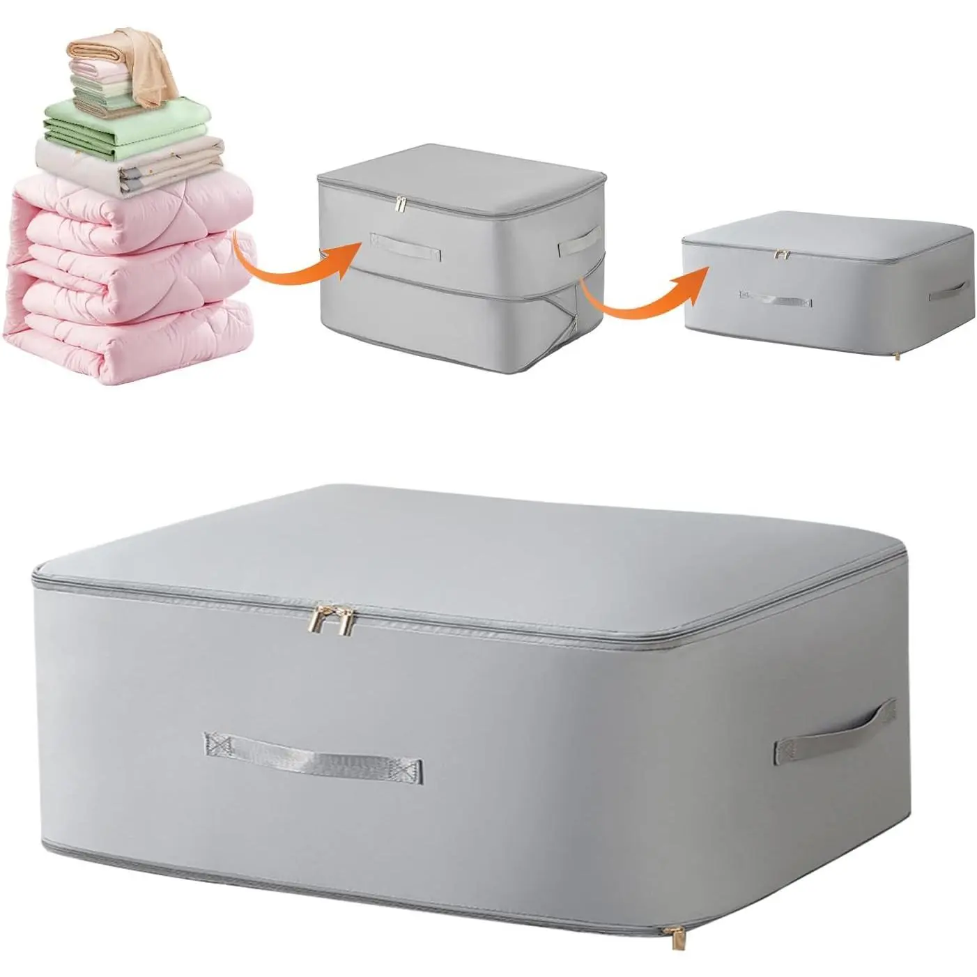 Ultra Space Saving Self Compression Organizer for Bedding Storage Bag | Upgraded Space-Saving Self-Compression Organizer Space Bags for  Comforter Packaging Cube (Grey, Large)