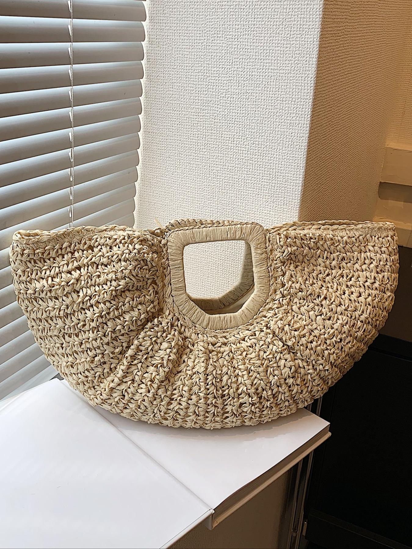 Women's 2026 Summer Large-Capacity Bohemian Straw Handbag, Casual Trendy Versatile Plain Color Bag for Travel and Daily Use