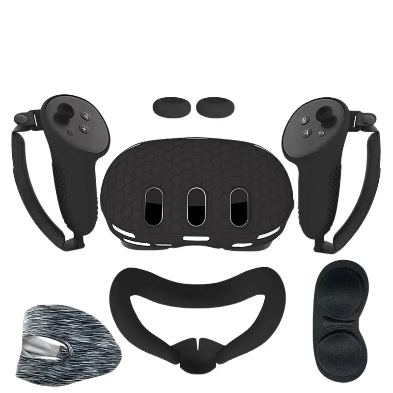 7-in-1 Protective Accessories Kit for Meta Quest 3 VR Headset, Vr Devices Accessory, Silicone Face Cover, Controller Grips, Lens Protector, Eye Mask, Thumb Caps, Cleaning Cloth & Sweat Guard, father's day gift