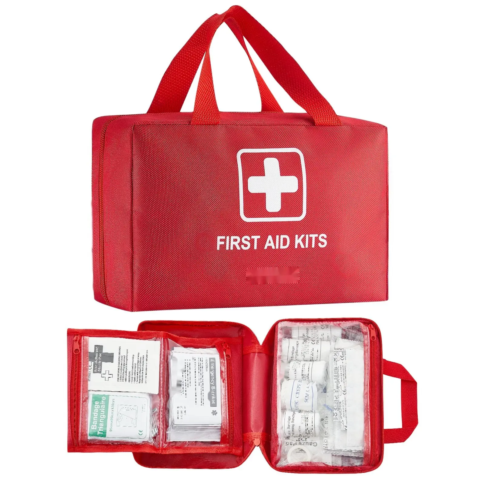 500-Piece Nylon Large Bag First Aid Emergency Kit - Car, Home Use Medical Supplies with Bandages, Antiseptic Wipes, Burn Gel, Scissors, Gloves, Tweezers, Tape, Alcohol Pads, Wound Care Dressings