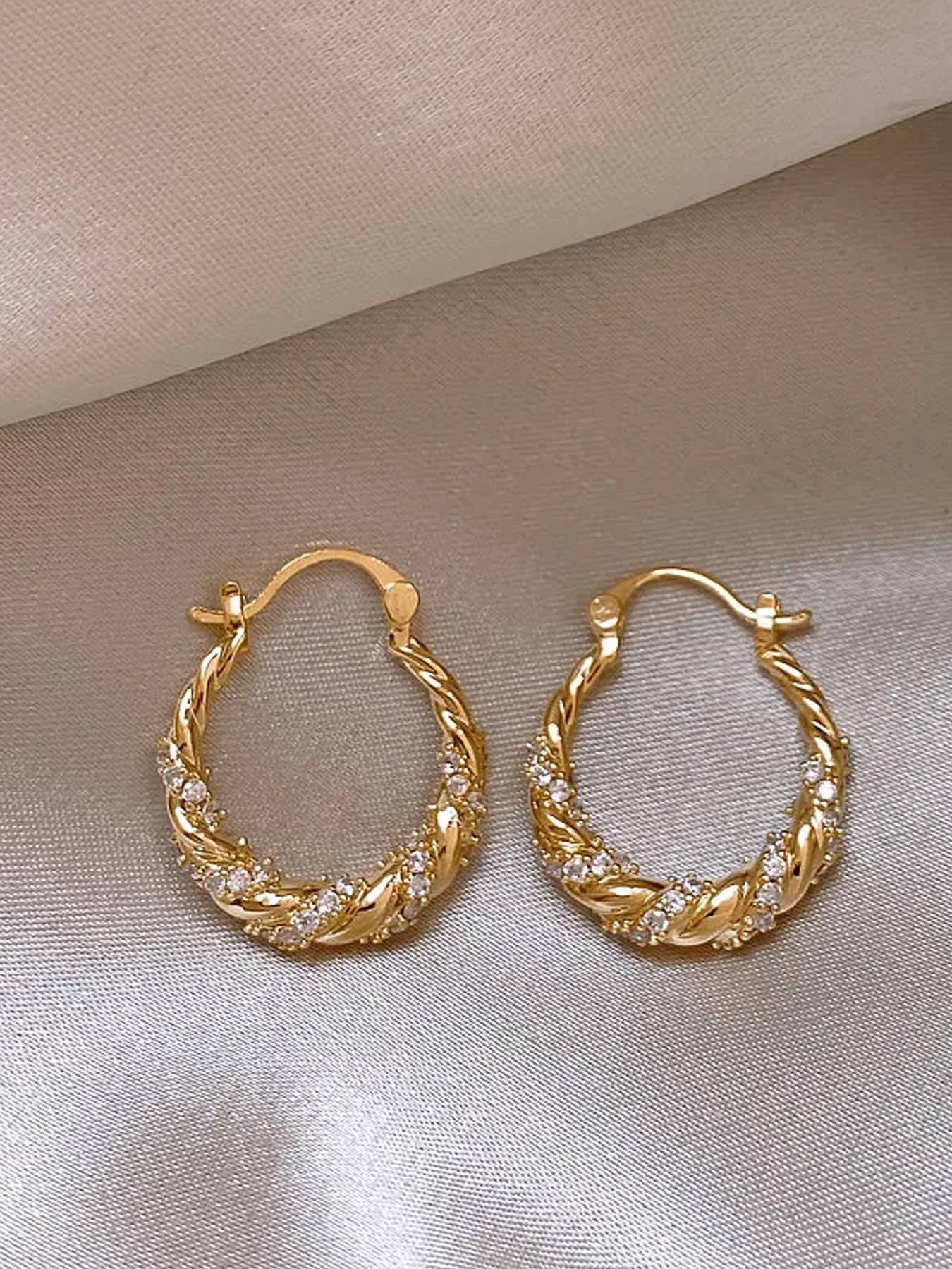 Women's Elegant Twist Design Hoop Earrings, High Quality Earrings, Fashion Jewelry for Party, Everyday Accessories, Trendy All-match & Exquisite Jewelry for Birthday Gift