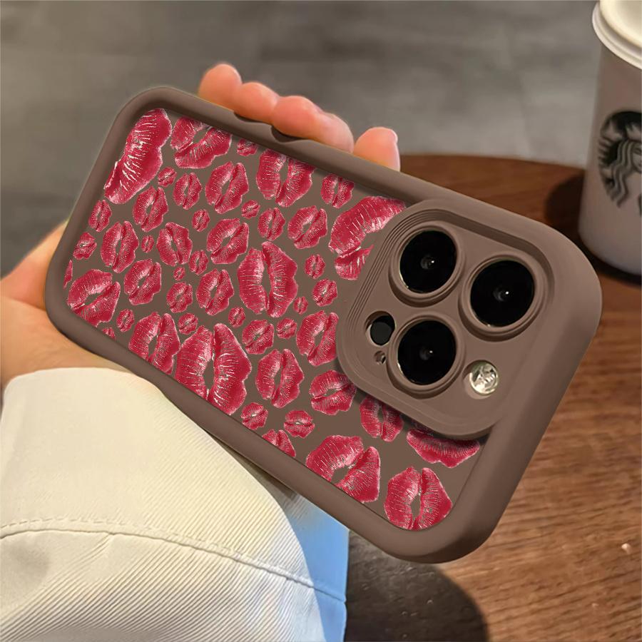 Phone Case: 1pc Red Lip Print Phone Case Suitable for Apple iPhone 17 E Air Pro ProMax iPhone16 15 14 Plus 13 12 Mini 11 X XS XR Antidrop Softshell Shock Proof All Inclusive Lens Protection Girlish Style Cute Can Be