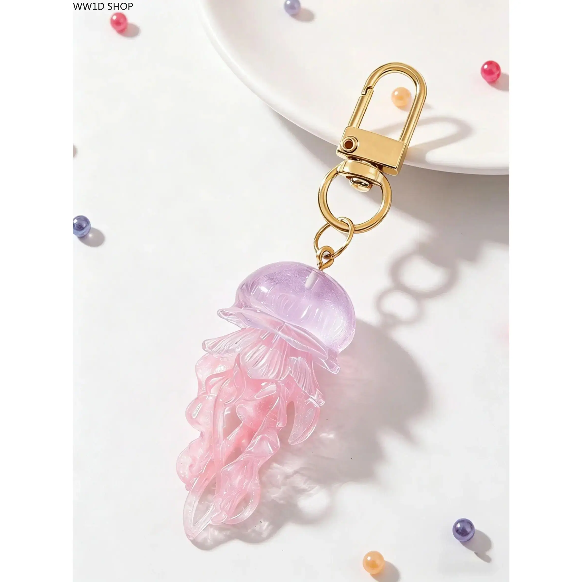 Luminous 3D Jellyfish Charms with Gradient Glitter, Nautical Resin Bag Pendant for Handbags, Purses, and Keys, Bag Purse Charms, Sparkly Bag Charm