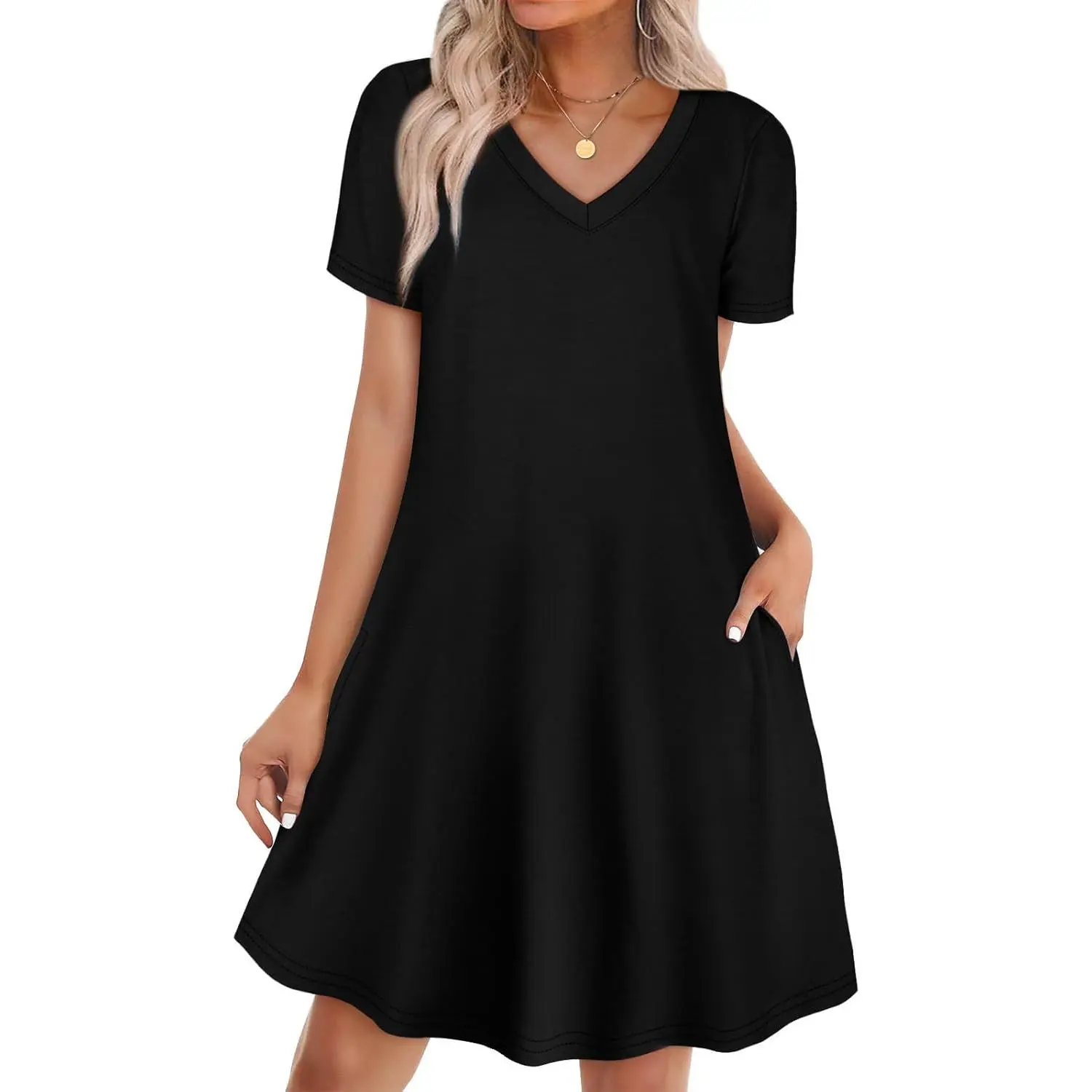 Women's Boho Chic T-Shirt Dress - Casual Loose, Pockets, Beach Vacation Essential, S-4XL, Matching Hat & Accessories, Tshirt, Drape, Shortsleeve, Breathable, Stretchy, Basic, Comfortable, Fit, Fabric, Cardigan, Everyday, Style