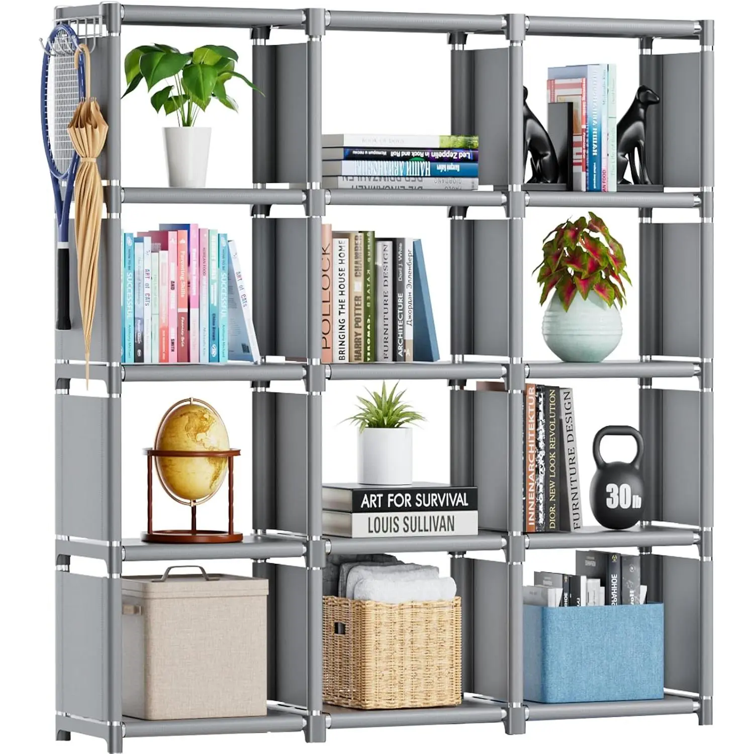 Book Shelf, 12 Cube Storage Organizer, DIY Bookcase, Metal Cube Bookshelf, Cubbies Closet Storage Organizer Shelves for Bedroom,Living Room,,Office