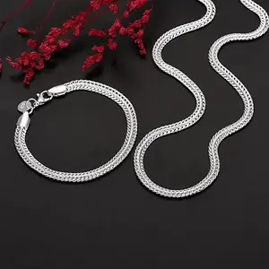 Women's 925 Sterling Silver 6MM Geometric Jewelry Sets - Fine Bracelet & Necklace for Luxury Party, Wedding Fashion Accessories