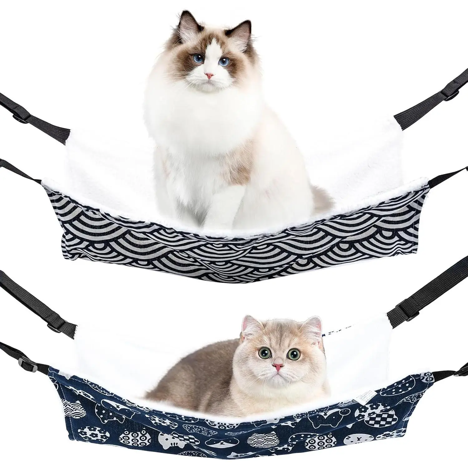 2 count  Hammock for Cage  Reversible, Soft  Cage Hammock with Adjustable Straps, Double Hammock Suitable for Cats, Puppy, Ferrets, and Small  (M, ) ﻿