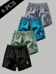 4 Pcs Ice Silk Quick-Dry Gym Athletic Wear Shorts for Men, Loose Fit Zip Pocket Five-Quarter Pants, Ideal for Gym Running Daily Home Wear