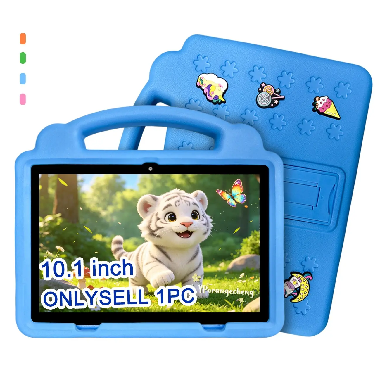 Back to School 10.1-inch Android student tablet with 64GB storage, powerful parental control, 5G WiFi & Bluetooth, silicone stand case, compatible with learning apps, four colors, great back-to-school & holiday gift, USB cable included, power adapter not