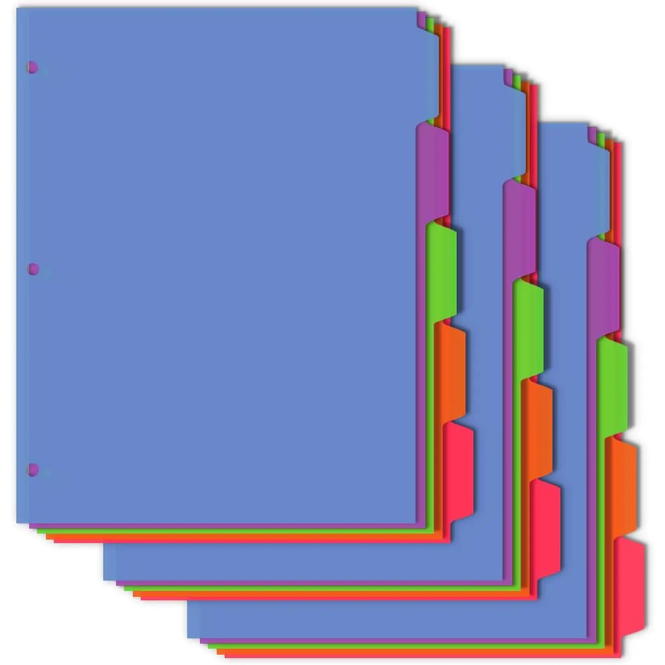 5 Tab Binder Dividers with Tabs, Write&Erase Plastic Dividers for 3 Ring Binder, Multicolor, Ring Binder Dividers with Tabs for School Office,3 Sets(15pcs)