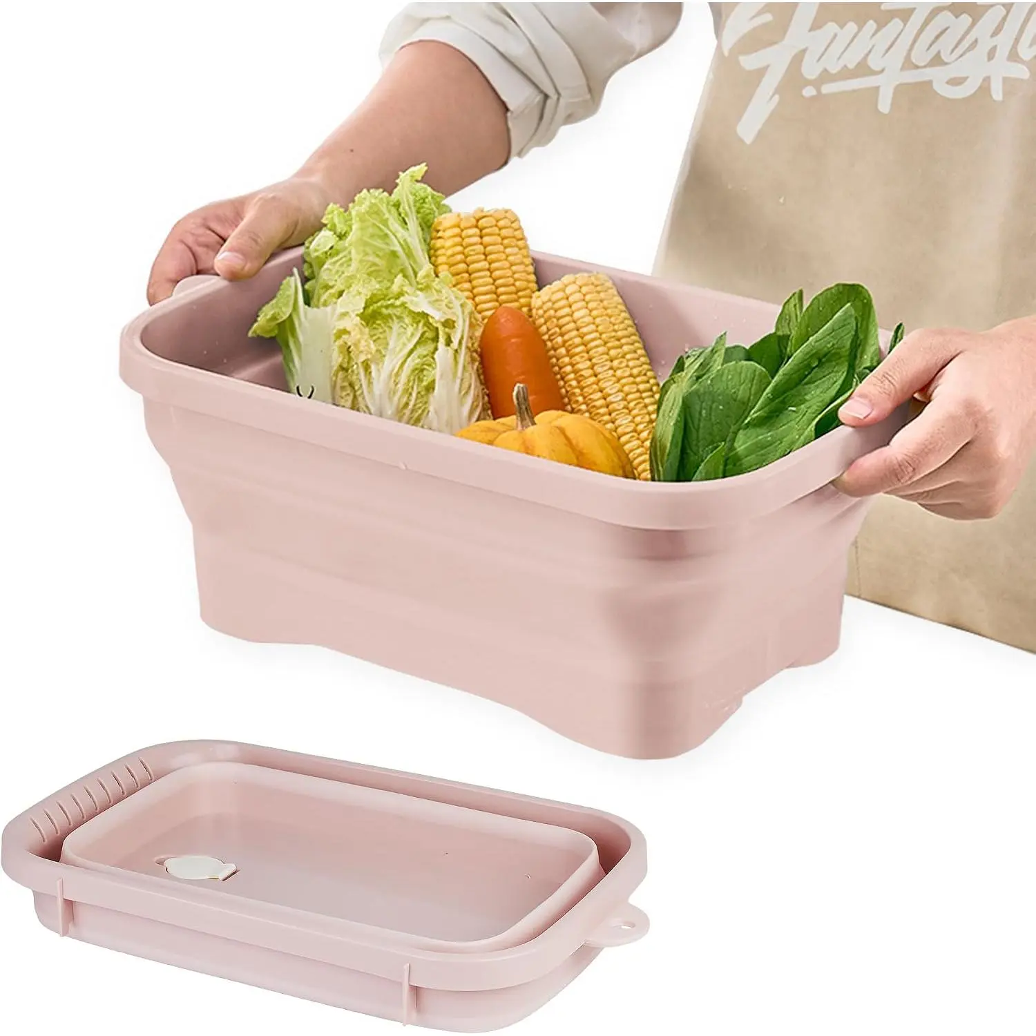 Collapsible Dish Pans, 2Gal (7.5L) Capacity, Plastic Dish Tub Dishpan for Kitchen Sink with Drainage Hole, Foldable Small Wash Basin for Kitchen, Camping, Travel ()